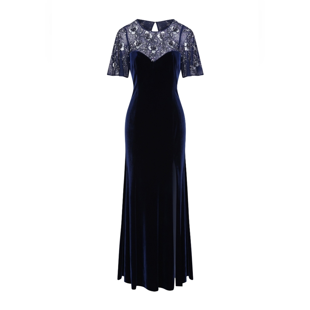 NWT AIDAN MATTOX Beaded Velvet Gown, Size 2